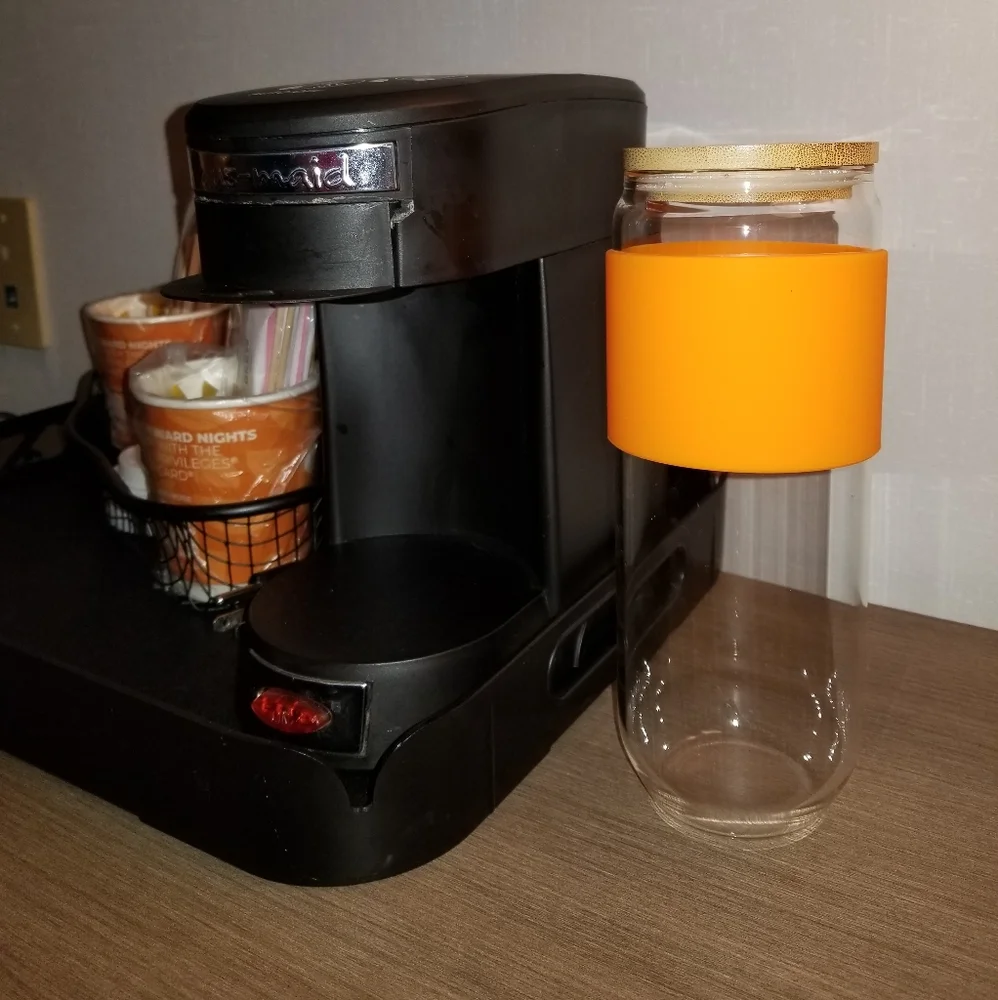 24oz Glass Tumbler with Orange Silicone Sleeve And Bamboo Lid